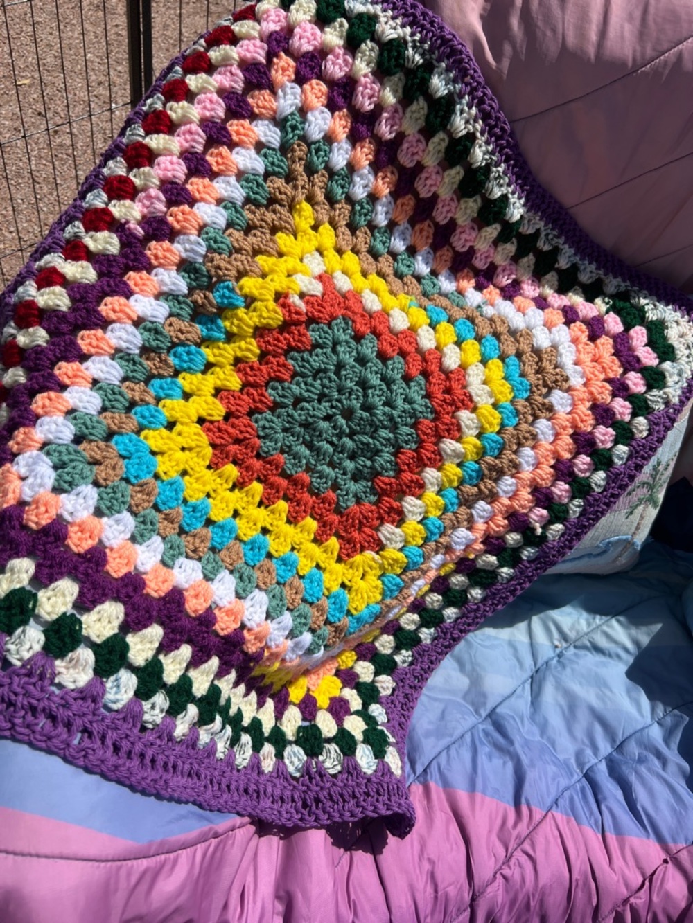 Handmade Multicolor Crochet Granny Square knit 🧶 yarn Baby Blanket small Throw
